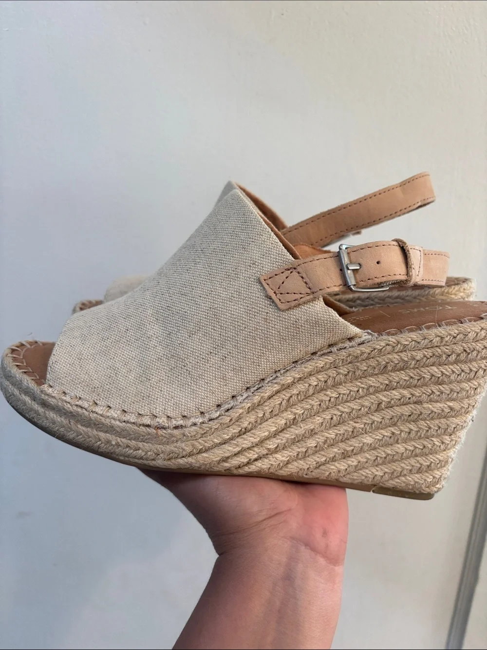 Toms Natural Canvas Espadrille Wedge Sandals